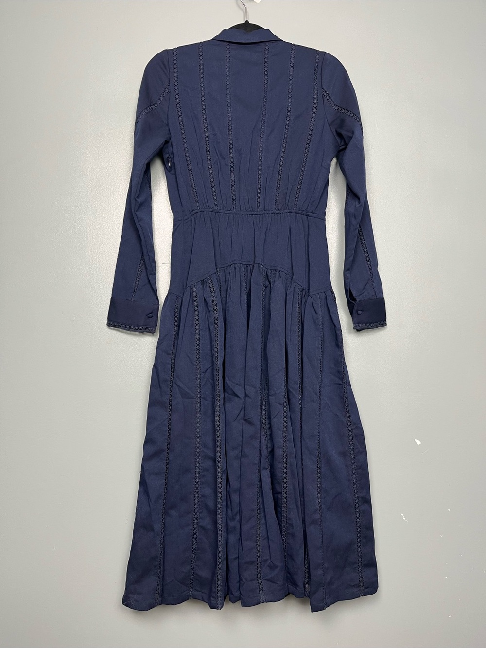 Keira NWT Drop Waist Shirt Dress Navy Blue Eyelet Western Yellowstone Modest - Picture 2 of 9